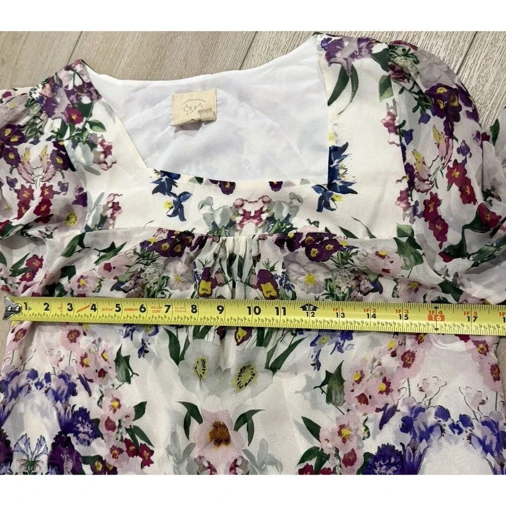 Vanessa Virginia Anthropologie Top Sz M Medium 8 Green Silk Blouse Floral Ombre